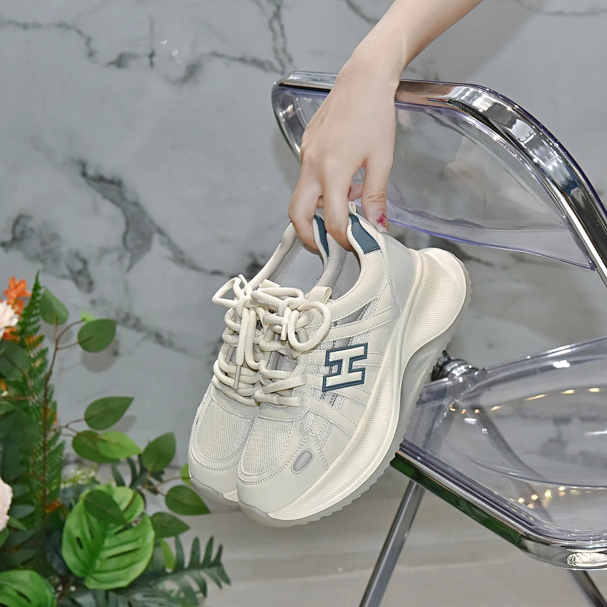 Women’s Round-Toe Thick-Soled Strap Sneakers