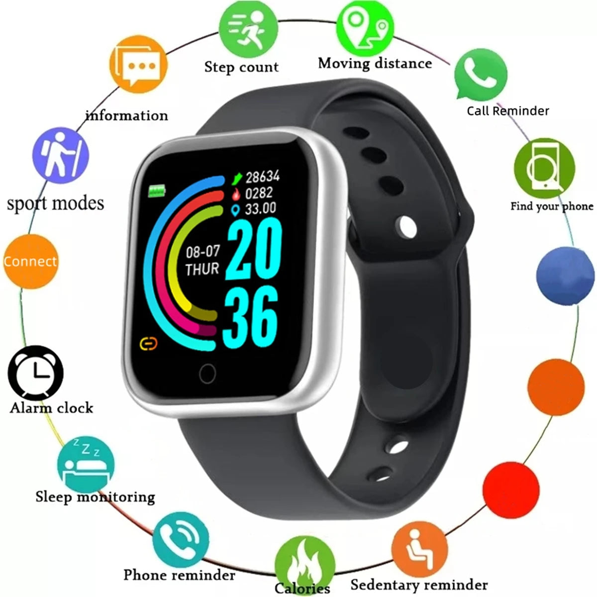 SmartFit Watch – Unisex Fitness & Message Smartwatch